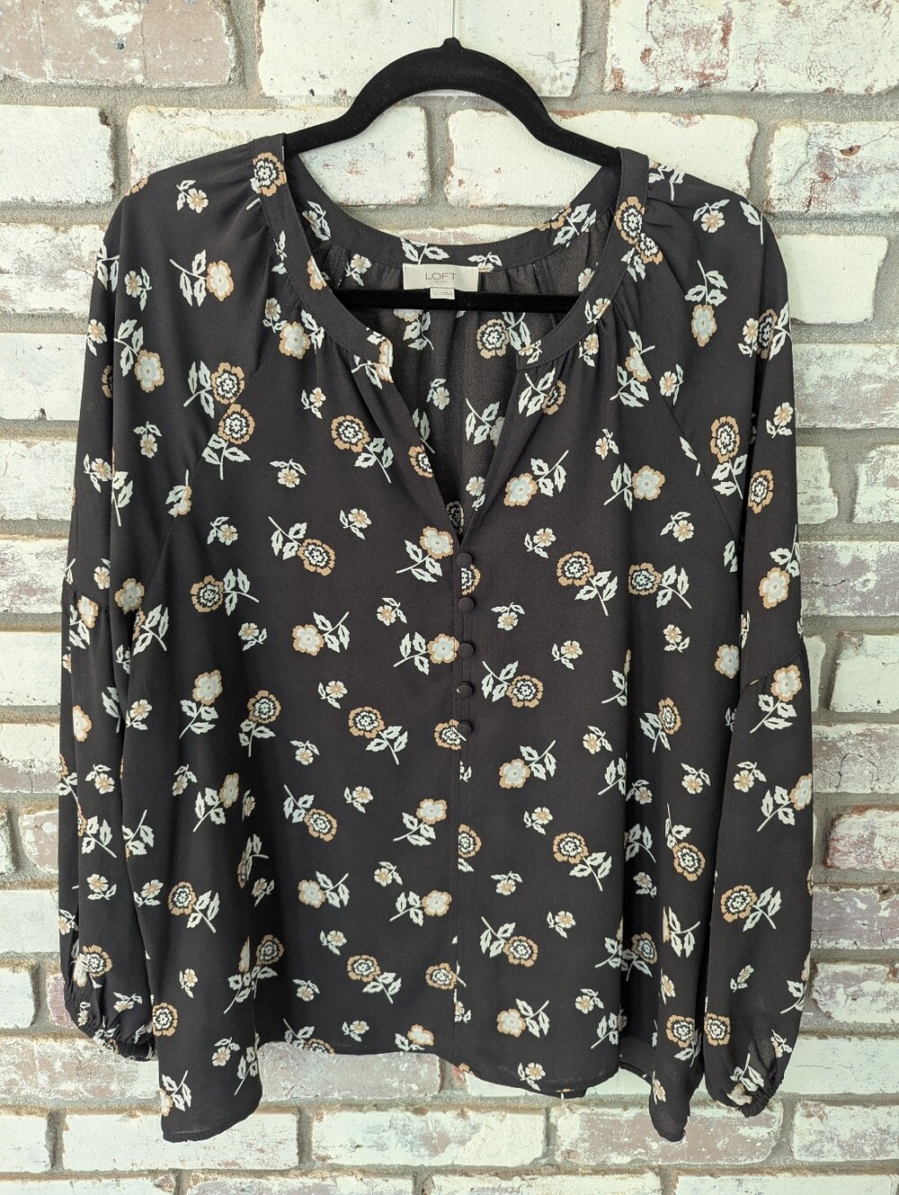 LOFT Floral Button-Front Peasant Blouse